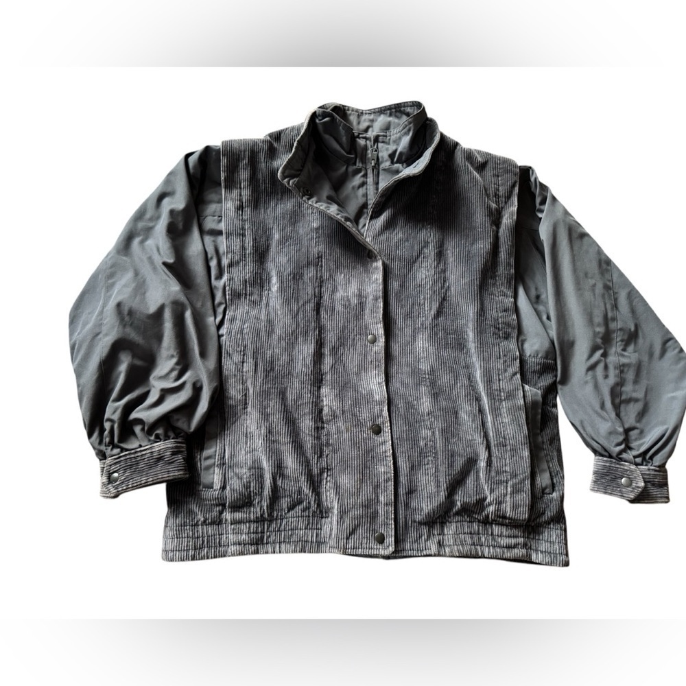 Vintage Sport Crest Corduroy Jacket Women Size Petite Small Gray
